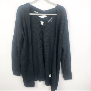 DEREK HEART | Black Lace Up Back Open Cardigan L